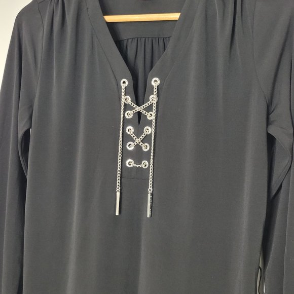 Michael Kors Women's Black Long Sleeve Lace Up Detail Neckline Midi Dress Small - Picture 6 of 15